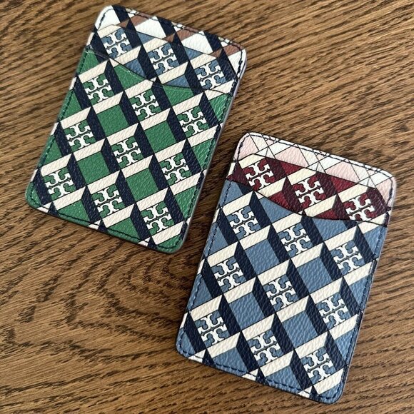 NWT! NEW! Tory Burch GEO Colorblock Card Case -GREEN OR BLUE - Picture 2 of 3